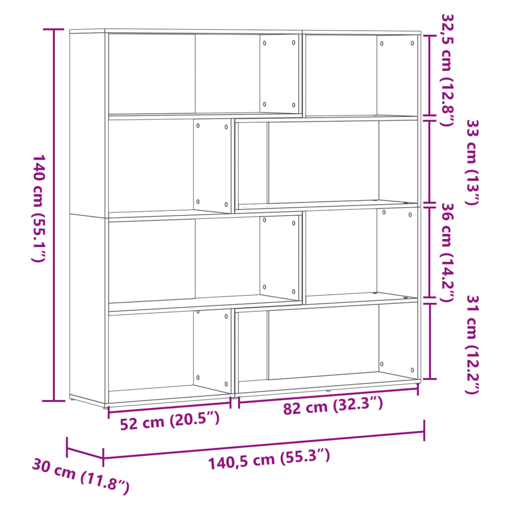 Corner Bookcase 4-Tier Black 85x85x140 cm Engineered Wood