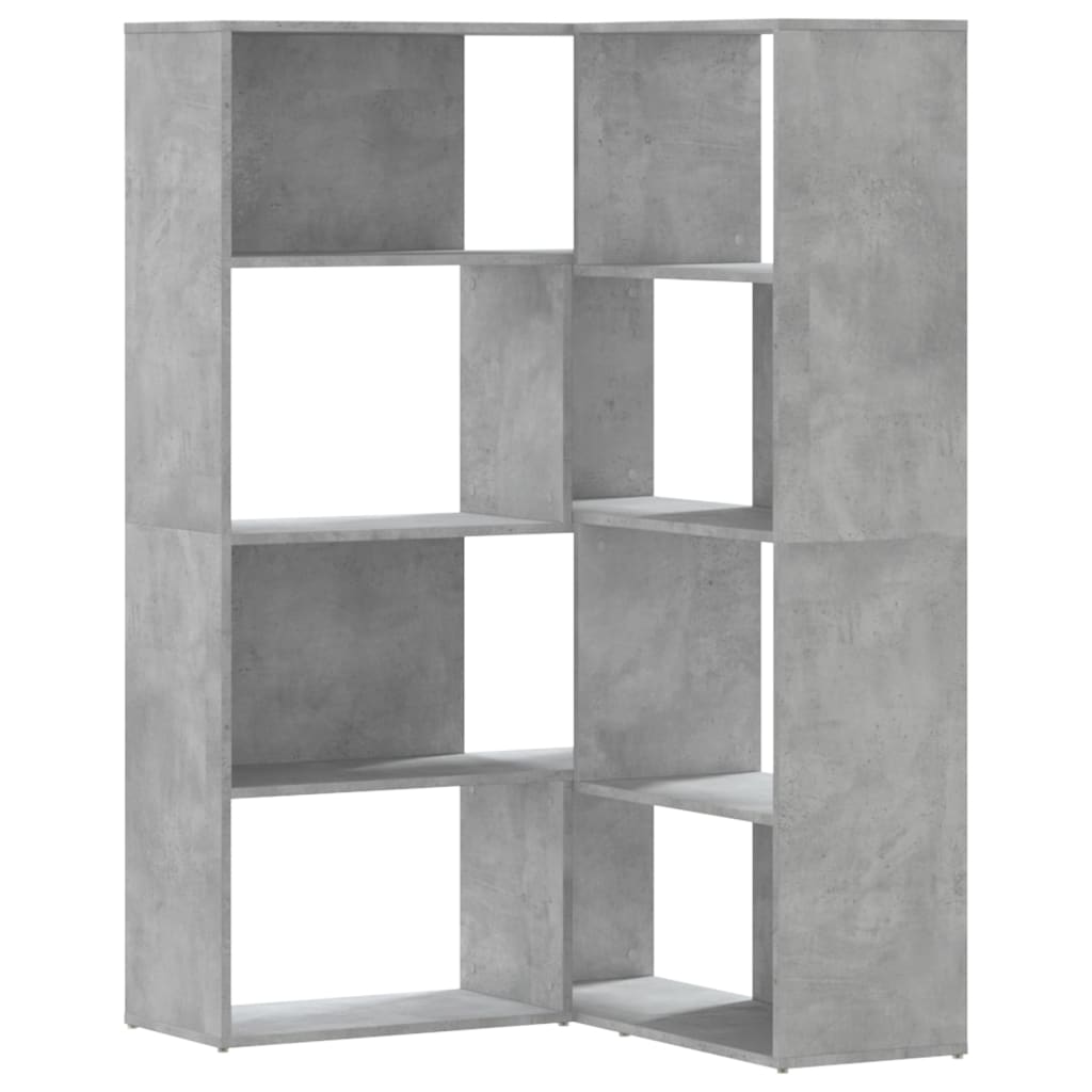 Corner Bookcase 4-Tier Concrete Grey 85x85x140 cm Engineered Wood