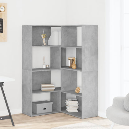 Corner Bookcase 4-Tier Concrete Grey 85x85x140 cm Engineered Wood