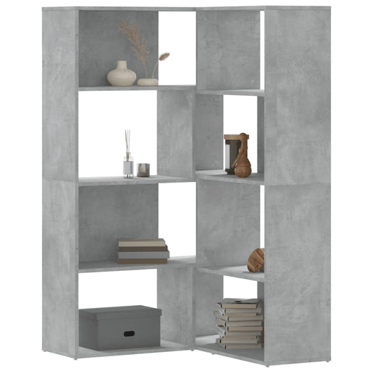 Corner Bookcase 4-Tier Concrete Grey 85x85x140 cm Engineered Wood