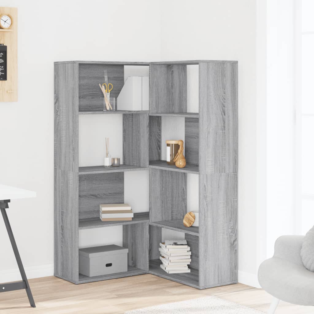 Corner Bookcase 4-Tier Grey Sonoma 85x85x140 cm Engineered Wood