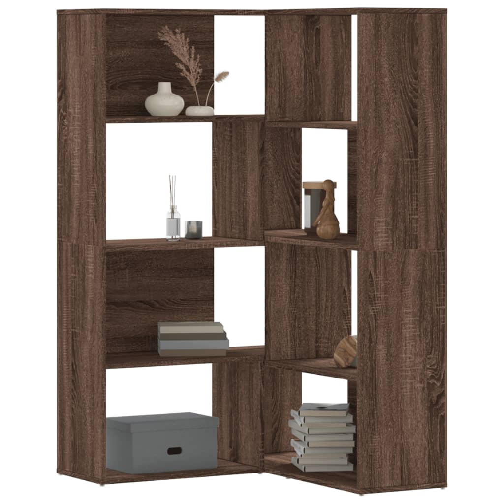 Corner Bookcase 4-Tier Brown Oak 85x85x140 cm Engineered Wood