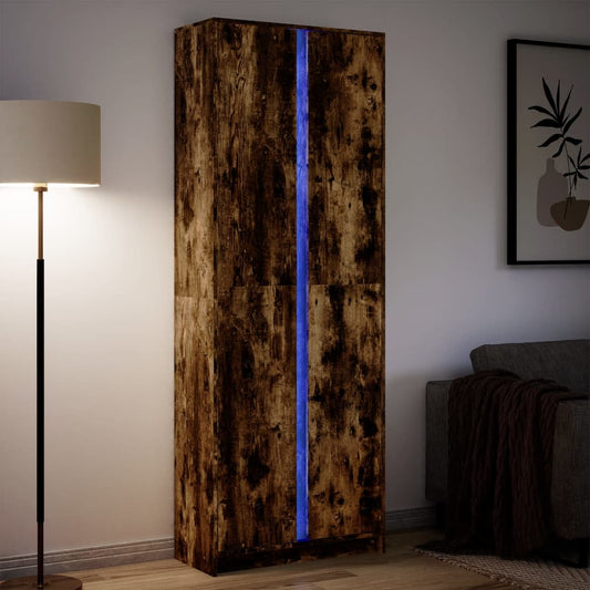 Highboard with LED Smoked Oak 74x32.5x200 cm Engineered Wood