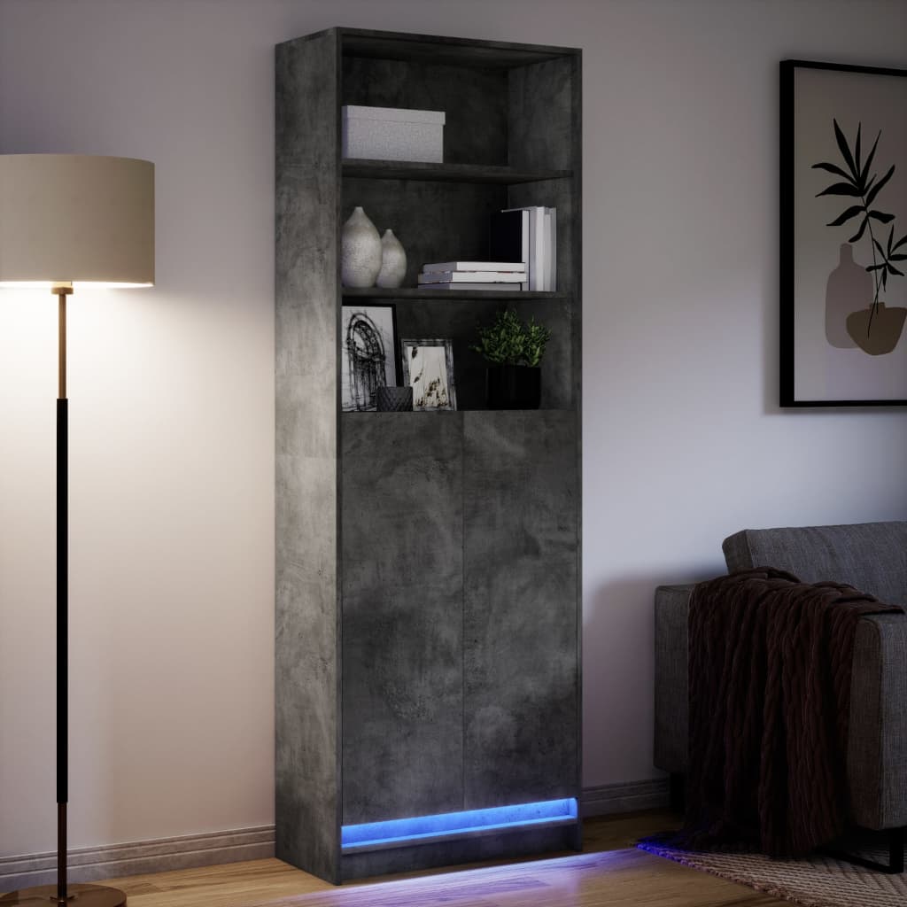 Highboard with LED Concrete Grey 69x32.5x200 cm Engineered Wood