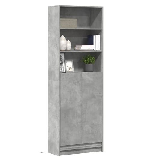 Highboard with LED Concrete Grey 69x32.5x200 cm Engineered Wood