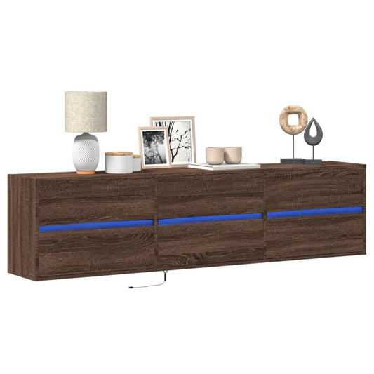 TV Wall Cabinet with LED Brown Oak 180x31x45 cm