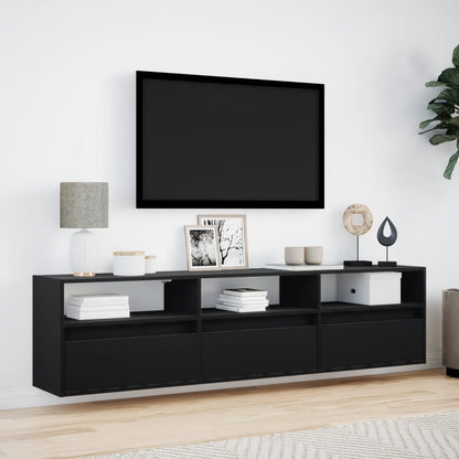 TV Wall Cabinet with LED Black 180x31x45 cm