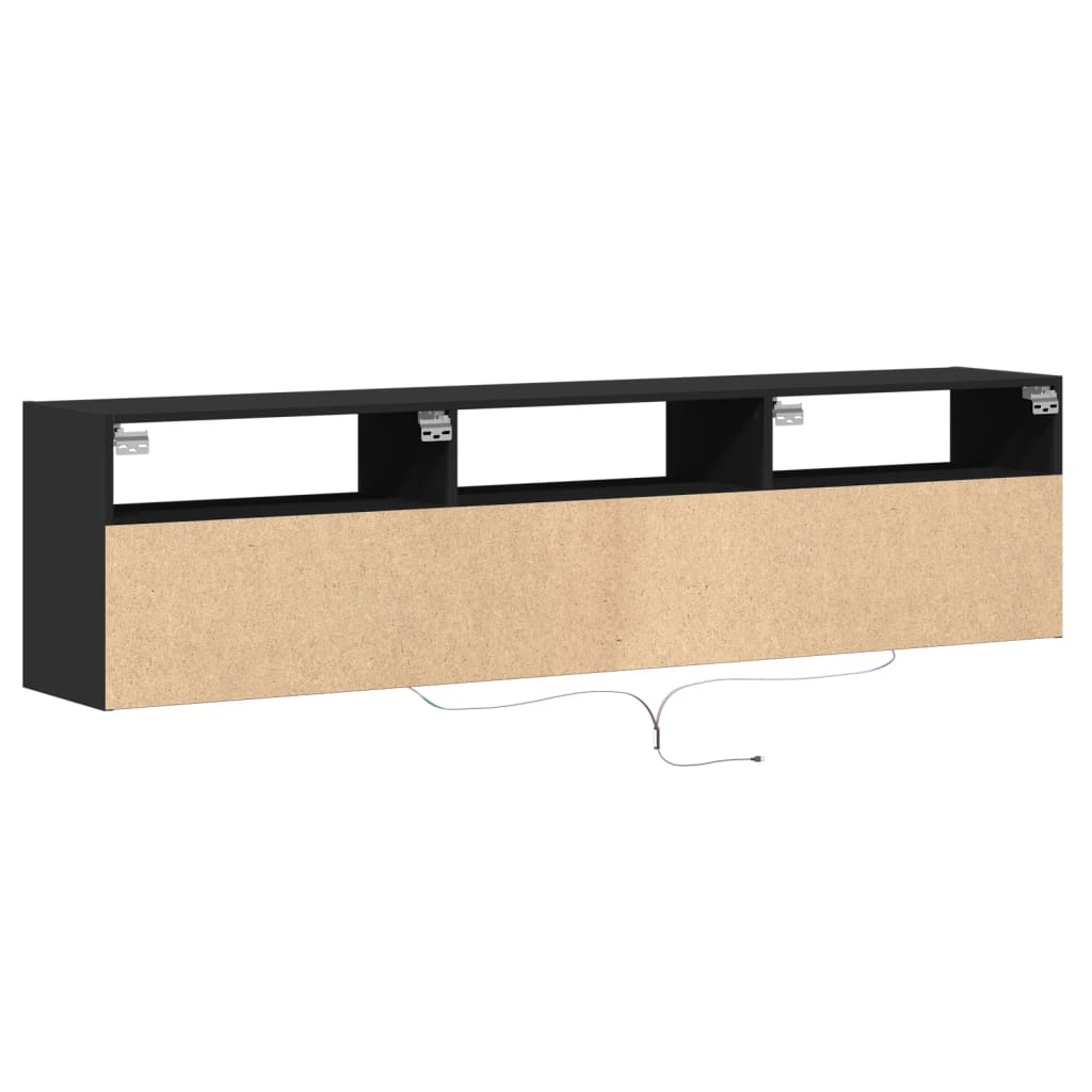 TV Wall Cabinet with LED Black 180x31x45 cm