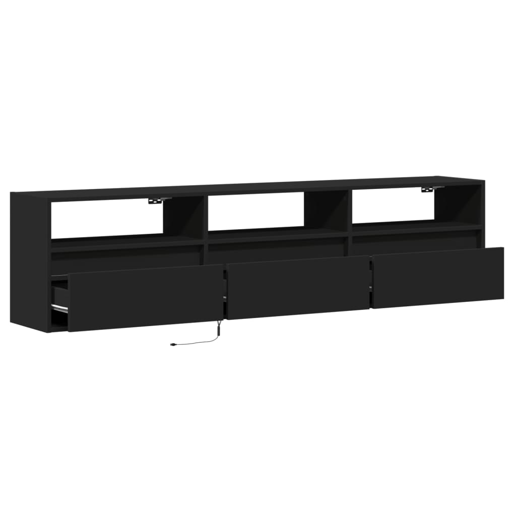 TV Wall Cabinet with LED Black 180x31x45 cm