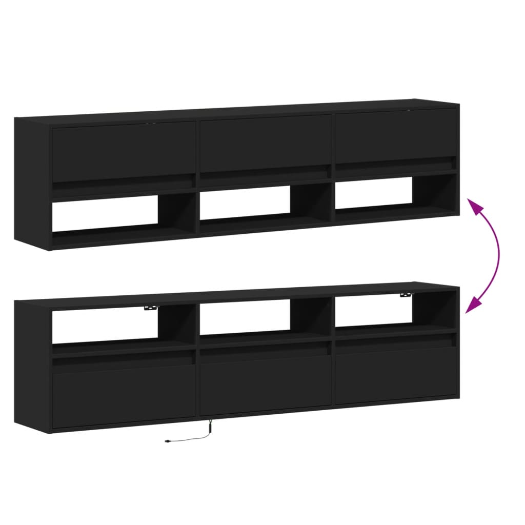 TV Wall Cabinet with LED Black 180x31x45 cm