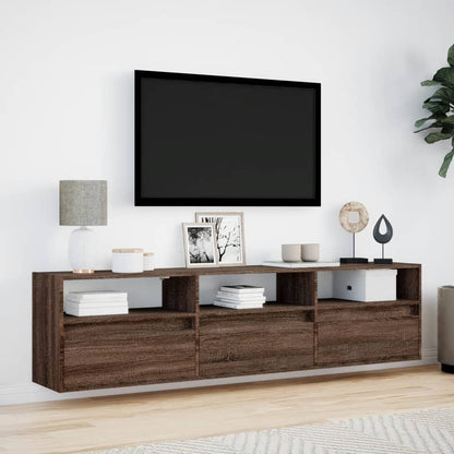 TV Wall Cabinet with LED Brown Oak 180x31x45 cm