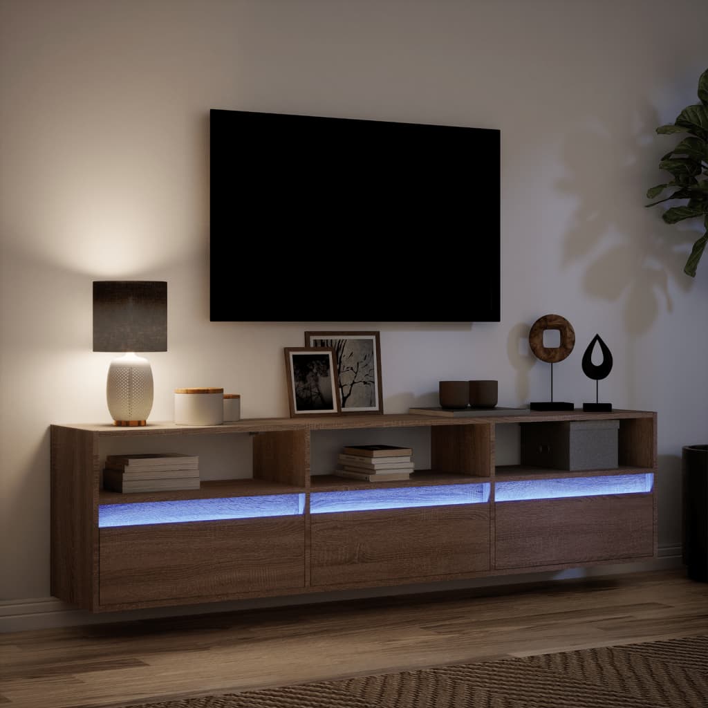 TV Wall Cabinet with LED Brown Oak 180x31x45 cm