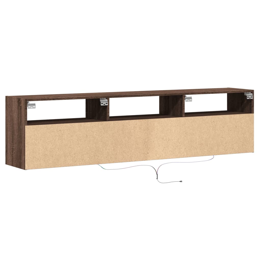 TV Wall Cabinet with LED Brown Oak 180x31x45 cm