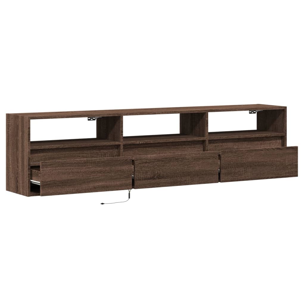 TV Wall Cabinet with LED Brown Oak 180x31x45 cm