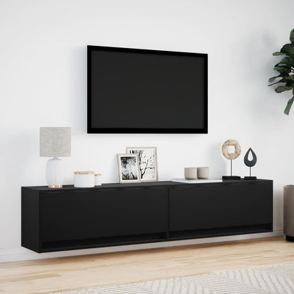 TV Wall Cabinet with LED Black 180x31x38 cm