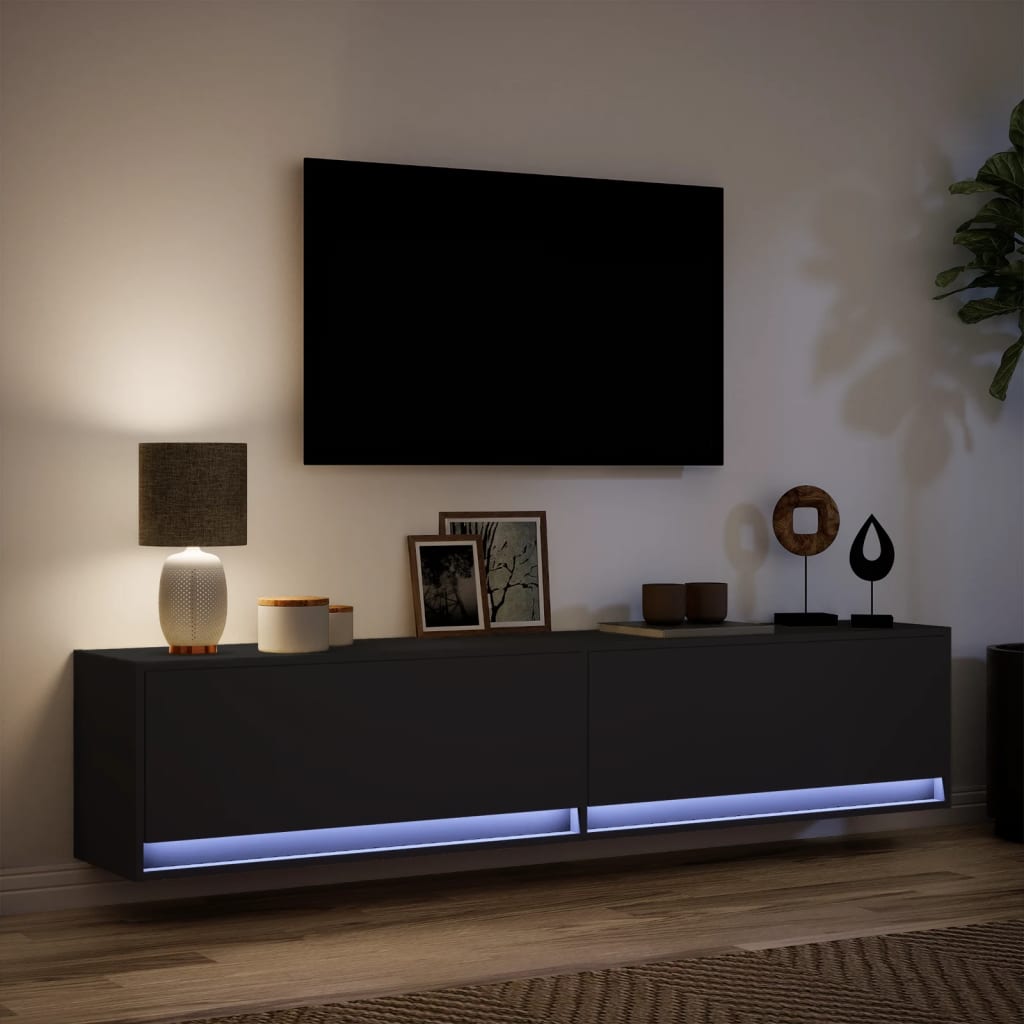 TV Wall Cabinet with LED Black 180x31x38 cm