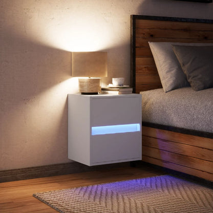 Wall-mounted Bedside Cabinet with LED Lights White