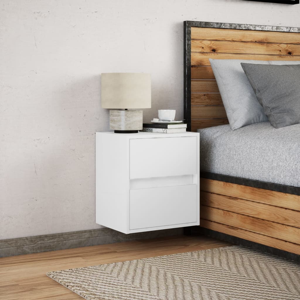 Wall-mounted Bedside Cabinet with LED Lights White