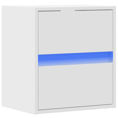 Wall-mounted Bedside Cabinet with LED Lights White