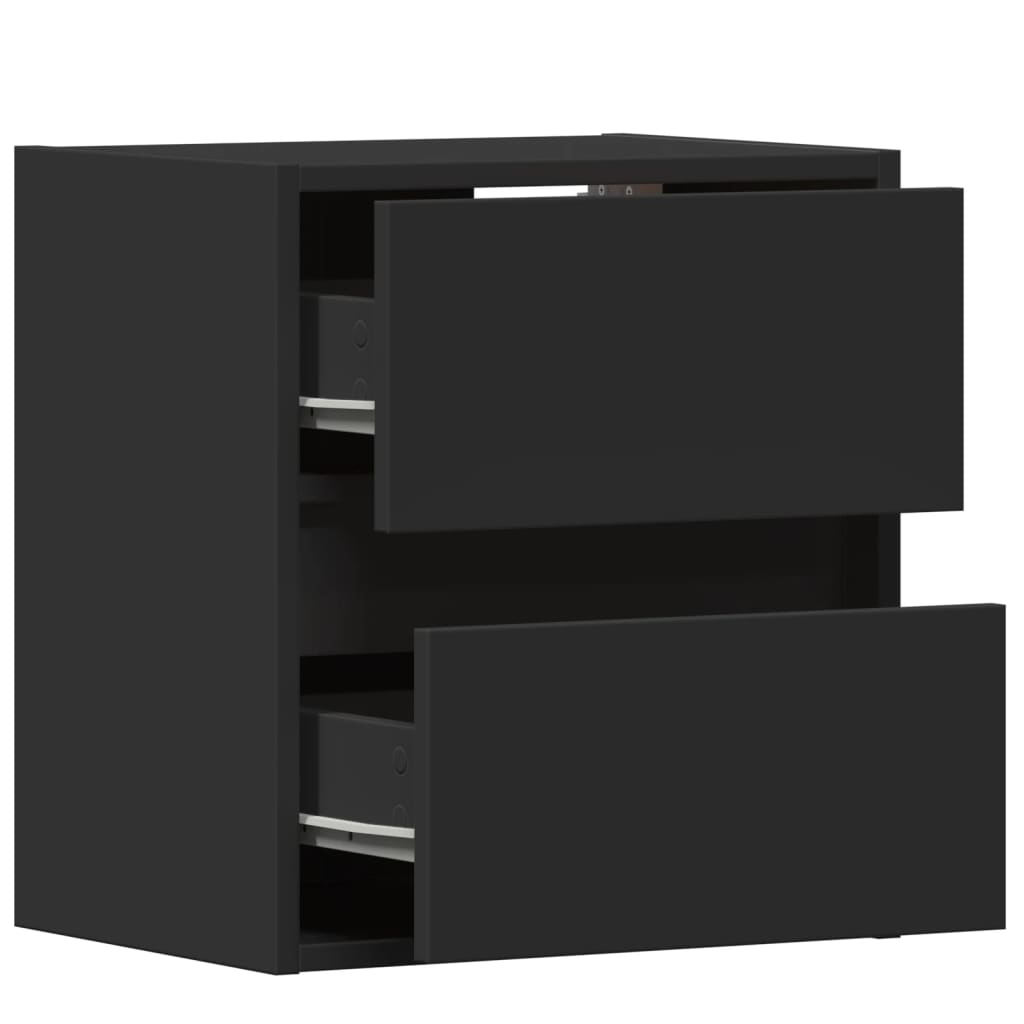 Wall-mounted Bedside Cabinet with LED Lights Black