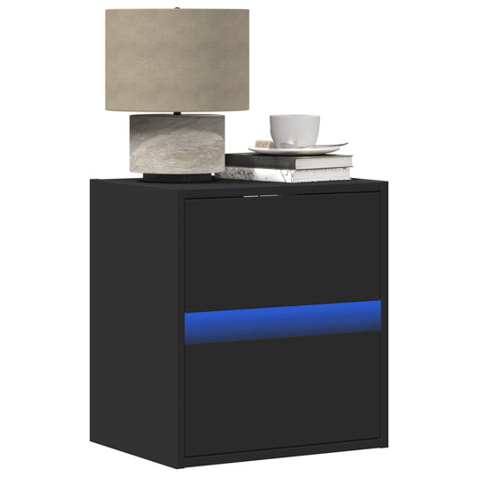 Wall-mounted Bedside Cabinets with LED Lights 2 pcs Black