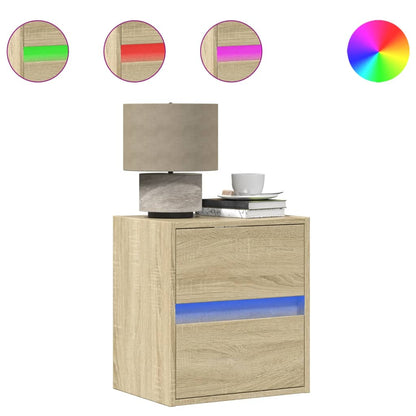 Wall-mounted Bedside Cabinet with LED Lights Sonoma Oak