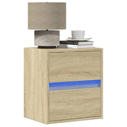 Wall-mounted Bedside Cabinet with LED Lights Sonoma Oak