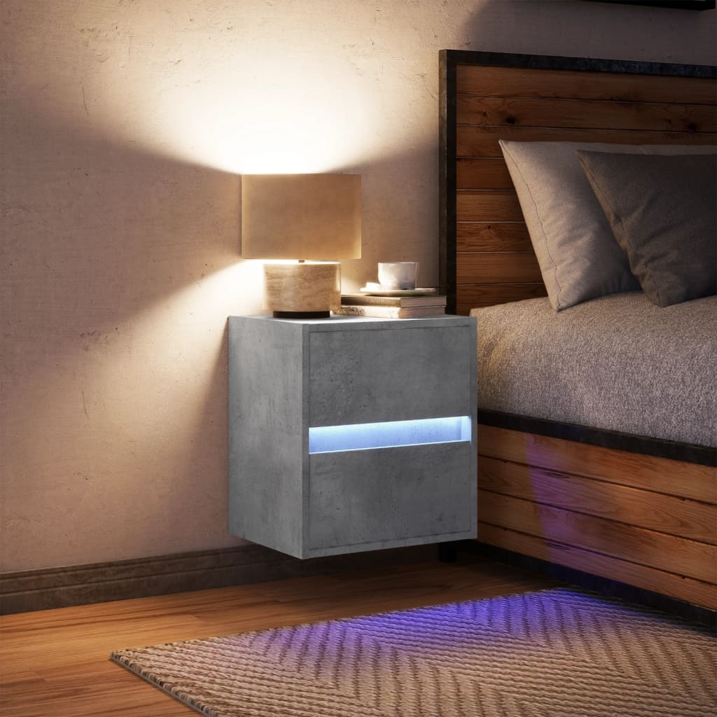 Wall-mounted Bedside Cabinet with LED Lights Concrete Grey