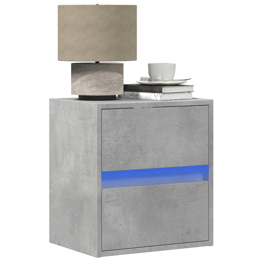 Wall-mounted Bedside Cabinet with LED Lights Concrete Grey