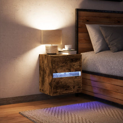 Wall-mounted Bedside Cabinet with LED Lights Smoked Oak