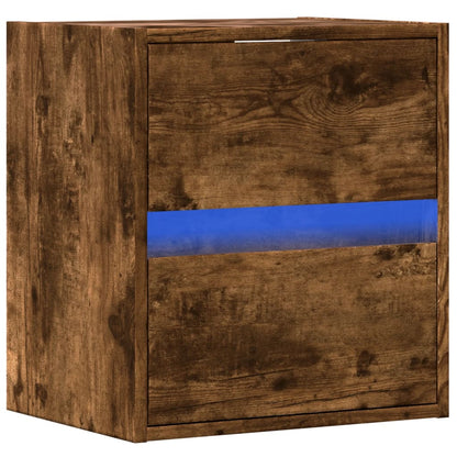 Wall-mounted Bedside Cabinet with LED Lights Smoked Oak