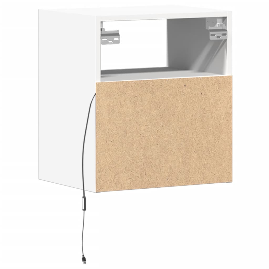 Wall-mounted Bedside Cabinet with LED Lights White