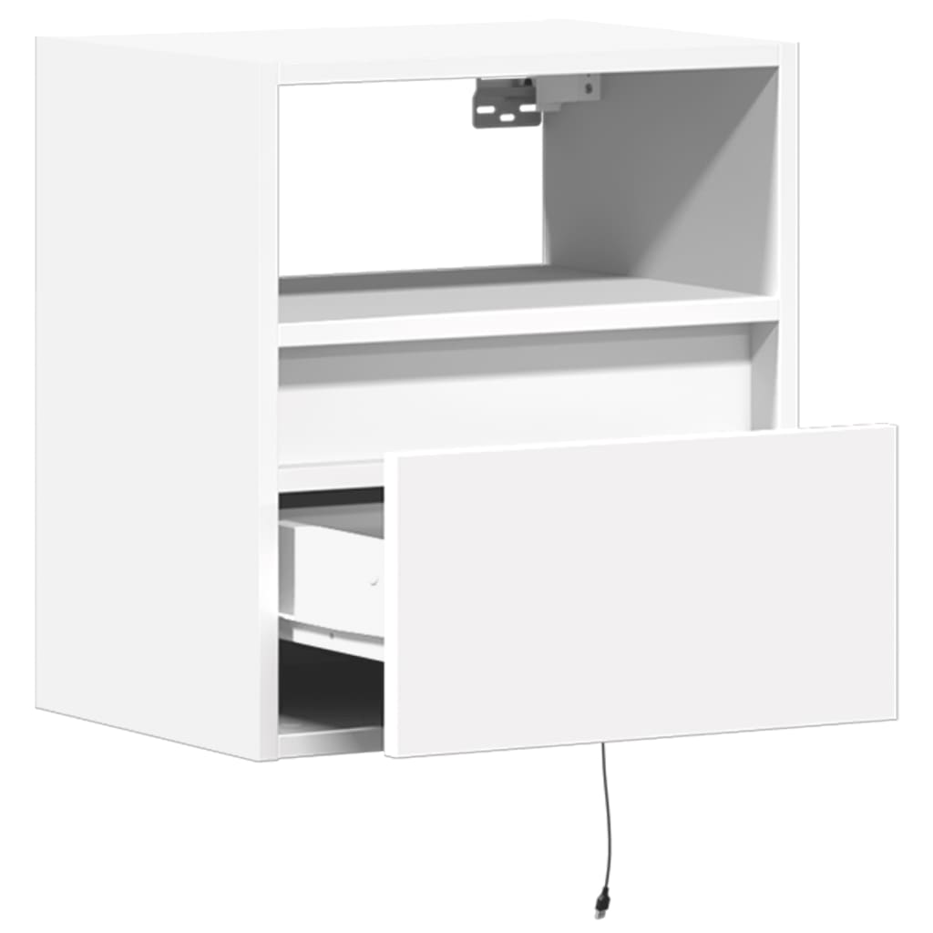 Wall-mounted Bedside Cabinet with LED Lights White