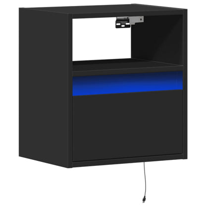 Wall-mounted Bedside Cabinet with LED Lights Black