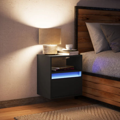 Wall-mounted Bedside Cabinet with LED Lights Black