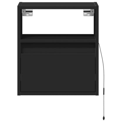 Wall-mounted Bedside Cabinet with LED Lights Black