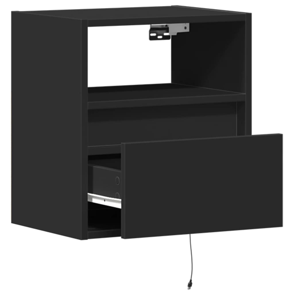 Wall-mounted Bedside Cabinet with LED Lights Black