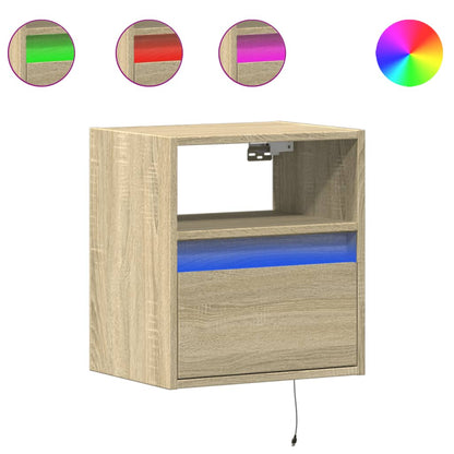 Wall-mounted Bedside Cabinet with LED Lights Sonoma Oak