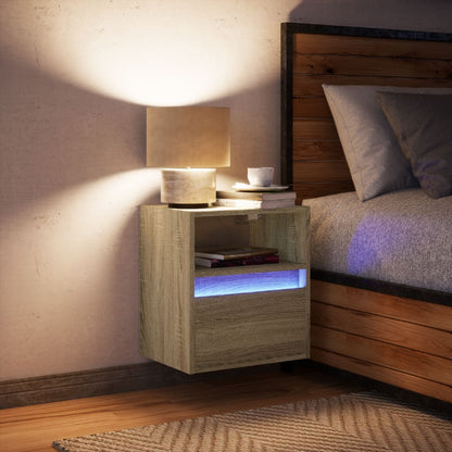 Wall-mounted Bedside Cabinet with LED Lights Sonoma Oak