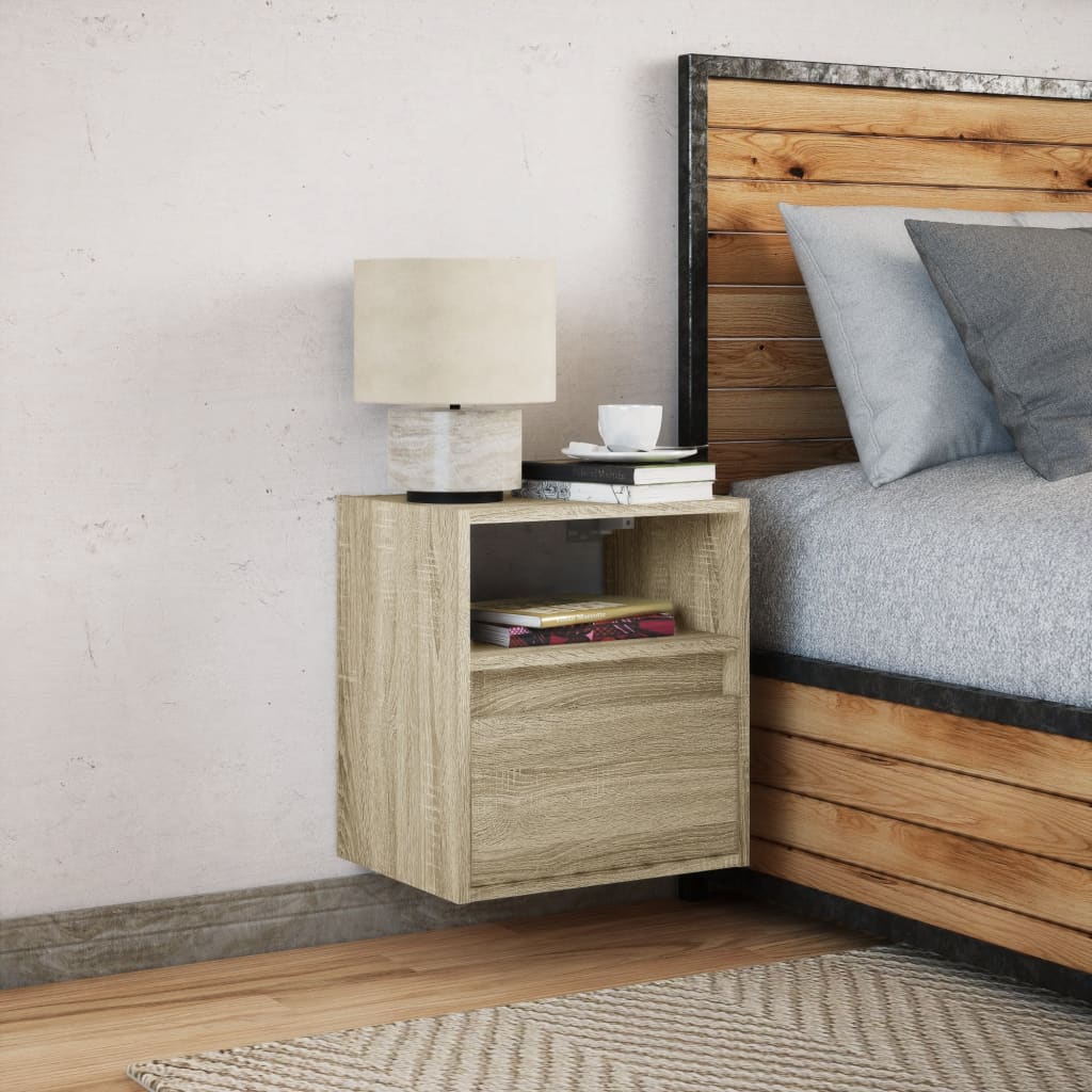 Wall-mounted Bedside Cabinet with LED Lights Sonoma Oak