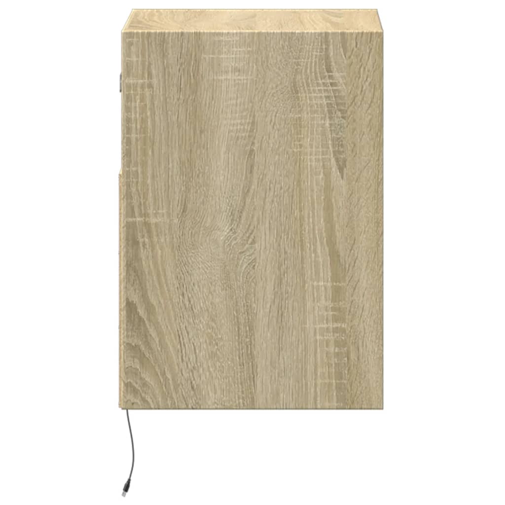 Wall-mounted Bedside Cabinet with LED Lights Sonoma Oak