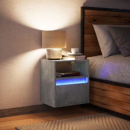 Wall-mounted Bedside Cabinet with LED Lights Concrete Grey