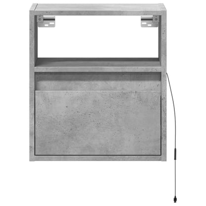 Wall-mounted Bedside Cabinet with LED Lights Concrete Grey