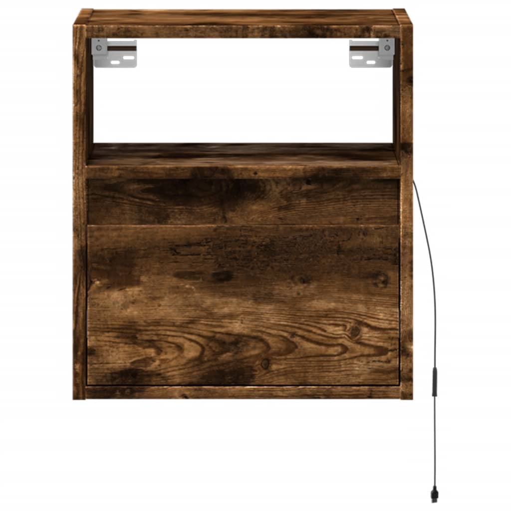 Wall-mounted Bedside Cabinet with LED Lights Smoked Oak