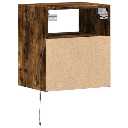 Wall-mounted Bedside Cabinet with LED Lights Smoked Oak