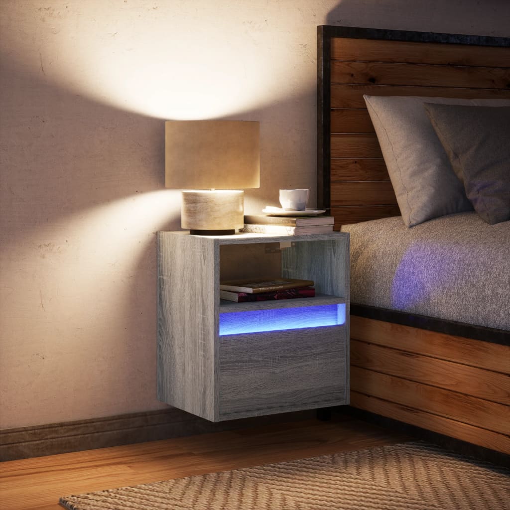 Wall-mounted Bedside Cabinet with LED Lights Grey Sonoma