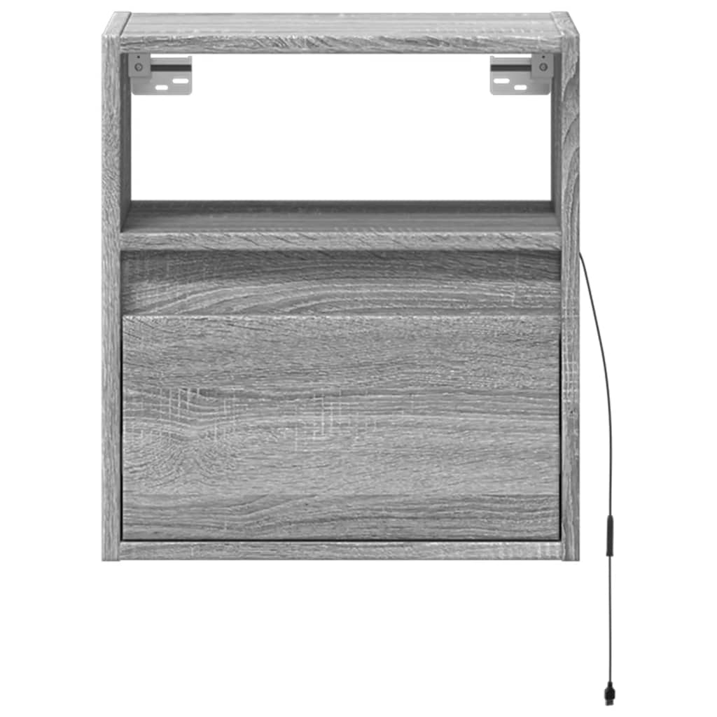 Wall-mounted Bedside Cabinet with LED Lights Grey Sonoma