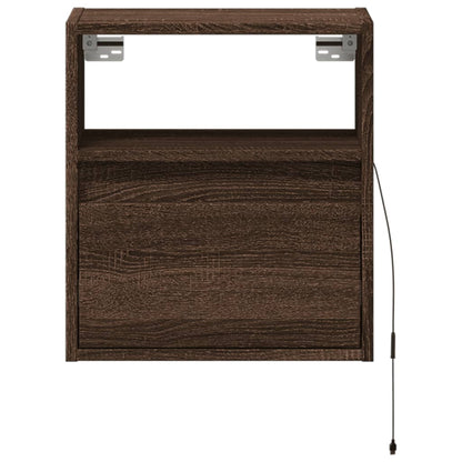 Wall-mounted Bedside Cabinet with LED Lights Brown Oak