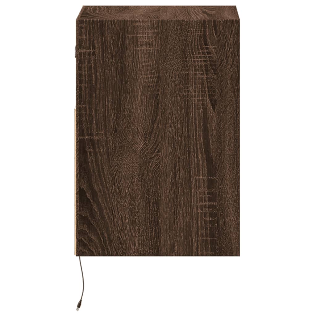 Wall-mounted Bedside Cabinet with LED Lights Brown Oak