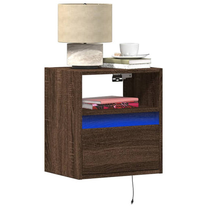 Wall-mounted Bedside Cabinet with LED Lights Brown Oak